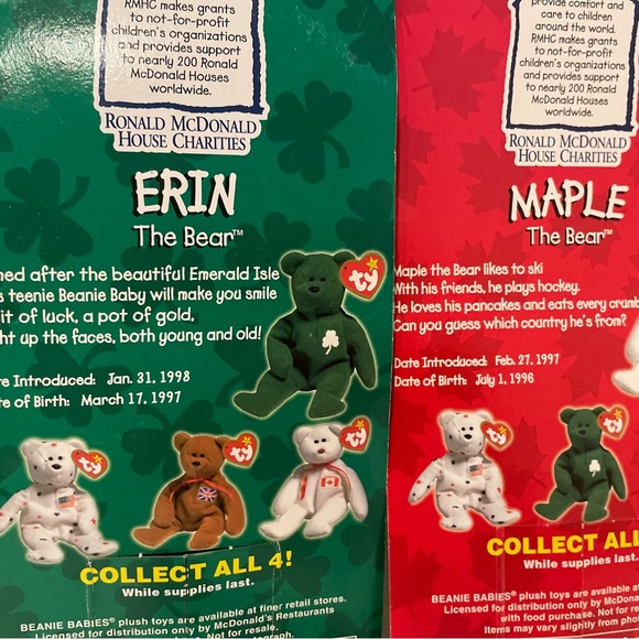 Maple & Erin The Bear -1999 McDonald's Ty Beanie Babies With Rare Errors 1993 - Picture 4 of 6